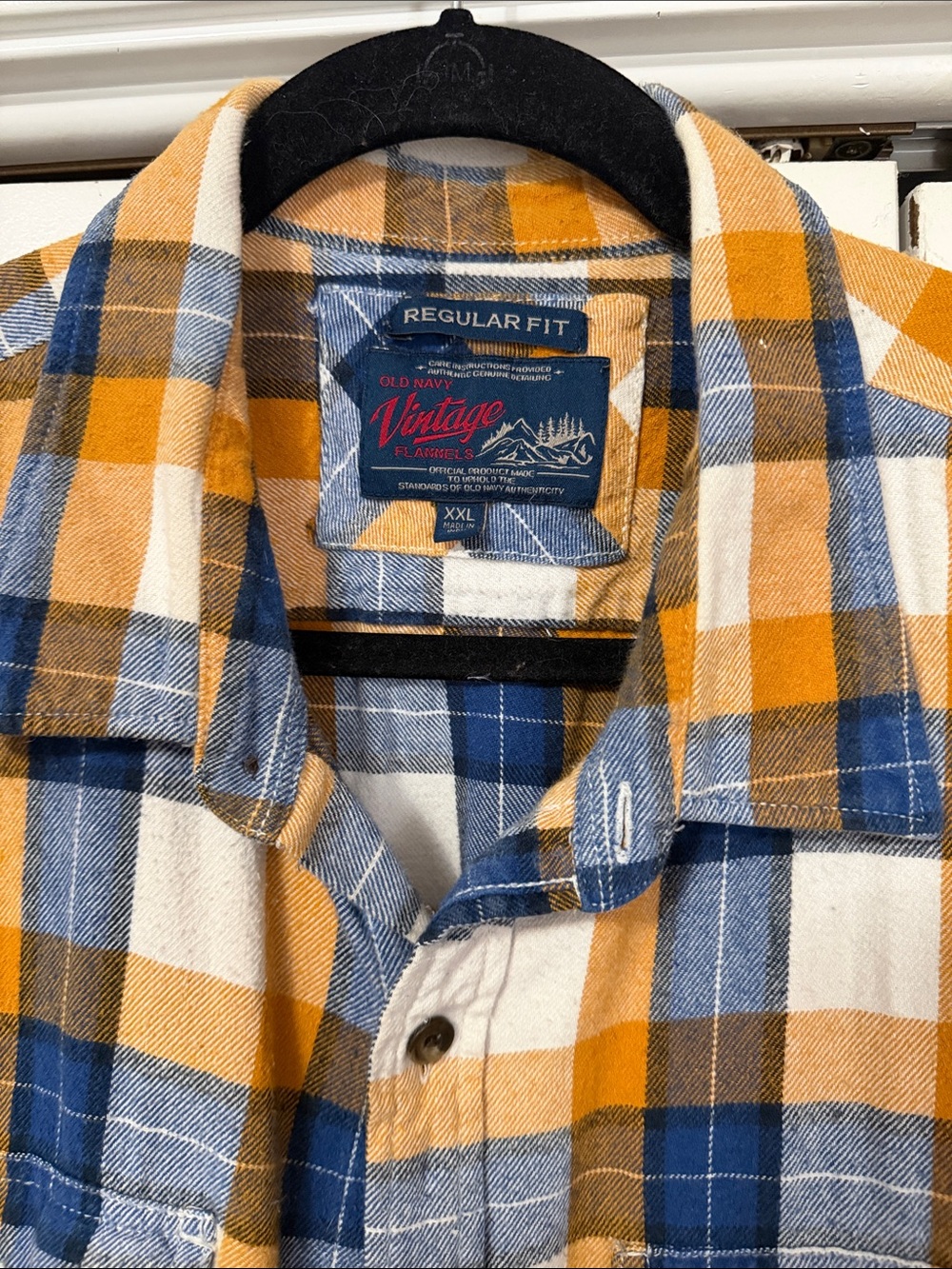 Old Navy Plaid Flannel Shirt - Blue, Mustard & White